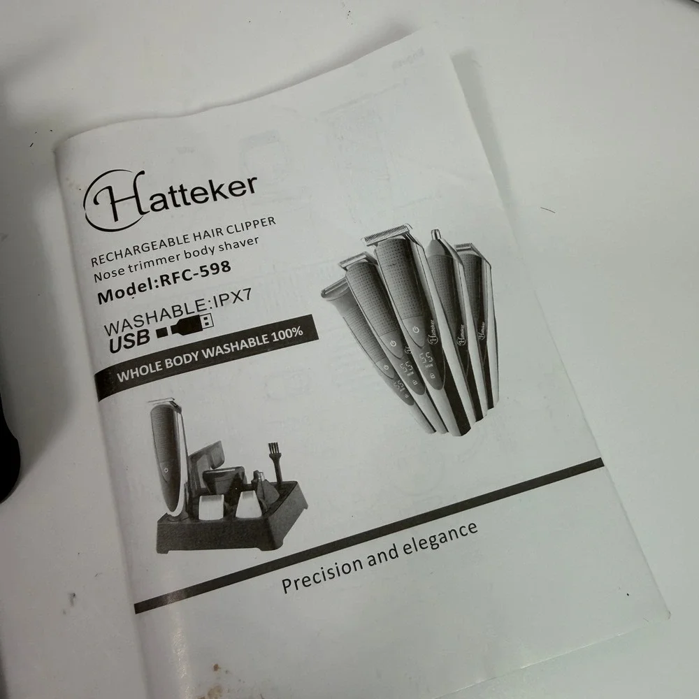 Hatteker RFC-598 Hair Clipper Grooming Kit Attachments Base Manual IPX7 Black